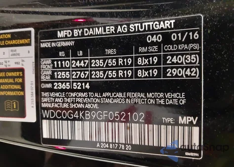 2016 Mercedes-Benz Glc 300 4Matic from USA, damaged, VIN WDC0G4KB9GF052102